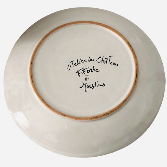 French Pottery Cup and Saucer Hand Painted Birds Signed Atelier du Chateau Set 2 - Picture 10 of 14